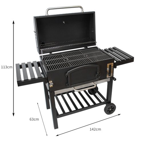 XXL BBQ Smoker Charcoal Barbecue Grill Portable Stainless Steel Adjustable Furnace Thermometer Side Shelves Hanging Hooks Bottle Opener Wheels & Union Jack Bunting Triangle Flags 10m Double Sided