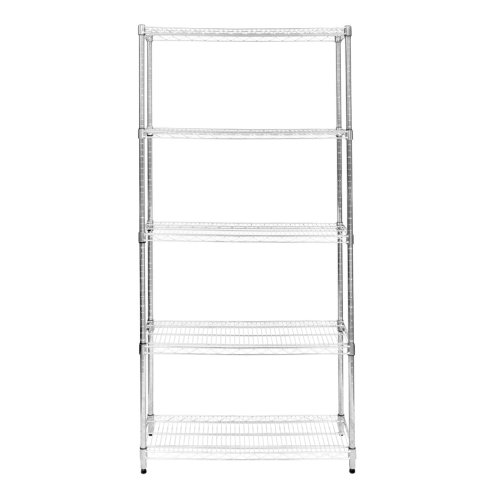 Wire Shelving Rack 5 Tier Metal Storage Unit Heavy Duty Free Standing Boltless Height Adjustable Shelves & Levelling Feet Kitchen Office Garage Silver Chrome 1000kg