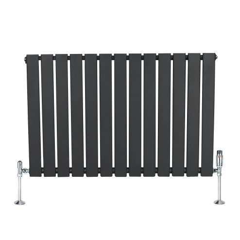 Flat Single Column Radiator & Valves - 600mm x 910mm - Anthracite Grey