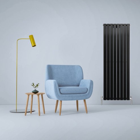 Designer Radiators 160 x 56cm Flat Panel Modern Central Heating Matt Black Vertical Column Double Panel Wall Mounted Slimline Kitchen Living Room Bathroom Commercial Cleaning Brush & Fixing Kit