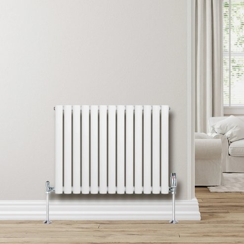 Oval Single Column Radiator & Valves - 600mm x 780mm - White