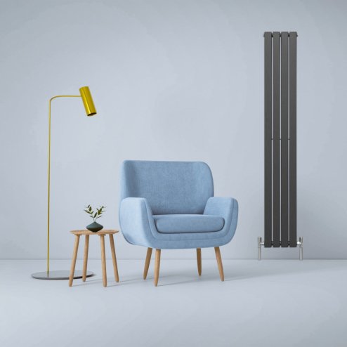 Designer Radiators 180 x 28cm Flat Panel Modern Central Heating Anthracite Grey Vertical Column Double Panel Wall Mounted Slimline Kitchen Living Room Bathroom Commercial Cleaning Brush & Fixing Kit
