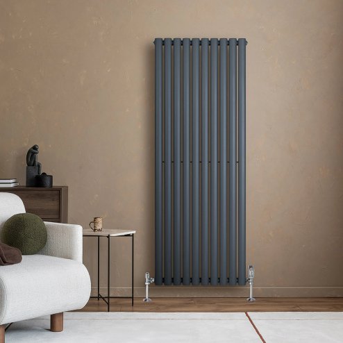 Oval Single Column Radiator & Valves - 1600mm x 600mm - Anthracite Grey
