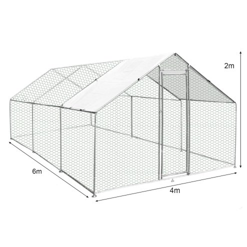 Walk In Chicken Run Cage Coop 4m x 6m x 2m Dog Pen House Kennel Large Metal Enclosure Rabbits Ducks Poultry Roof Cover Shelter Sunshade Pets Outdoor Backyard Farm Animal