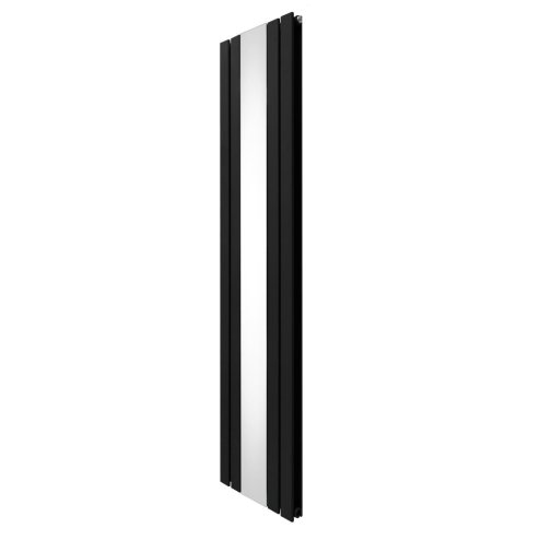 Flat Panel Radiator With Mirror 1800mm x 425mm Modern Designer Double Column Vertical Heater Matt Black Carbon Steel Wall Mounted Kitchen Living Room Cleaning Brush Fixing Kit & Brackets