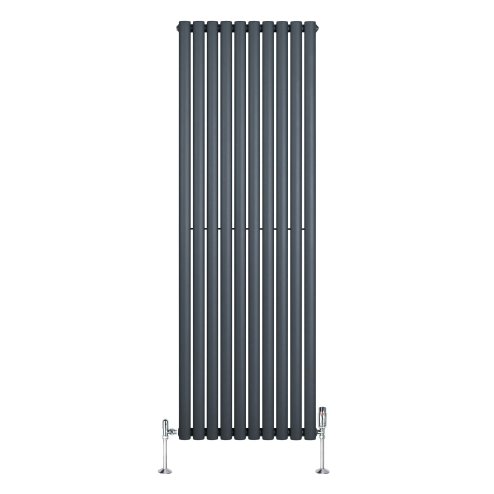Oval Single Column Radiator & Valves - 1800mm x 600mm - Anthracite Grey