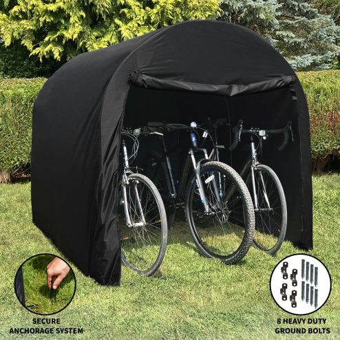 Waterproof Bike Tent Large Portable Moped Bicycle Mobility Scooter Shelter Storage Outdoor Garden Oxford Fabric Cover Steel Frame Anchorage System 8 FREE Ground Bolts & 8 Ground Pegs Hard Soft Ground
