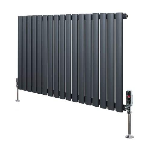Oval Single Column Radiator & Valves - 600mm x 1020mm - Anthracite Grey