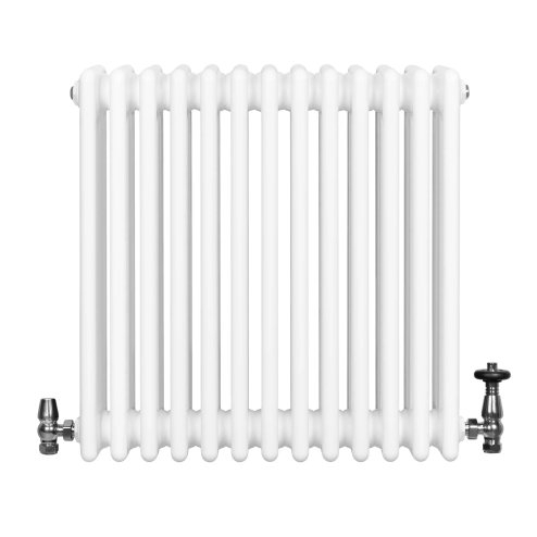 Traditional 4 Column Radiator & Valves - 600 x 605mm - White