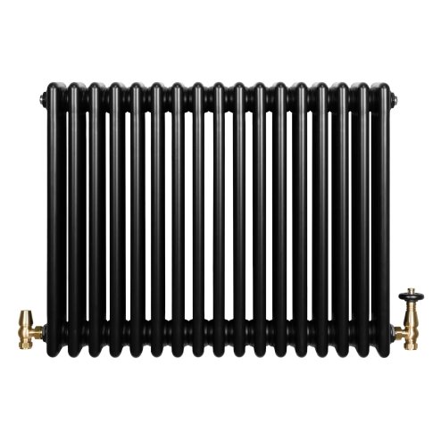 Traditional 4 Column Radiator & Valves - 600 x 785mm - Black