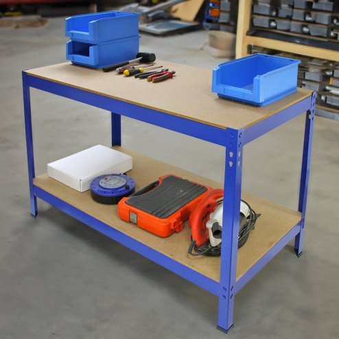 Q-Rax Garage Heavy Duty Steel Shed / Metal DIY Workbench, Workshop Table Work Bench Blue