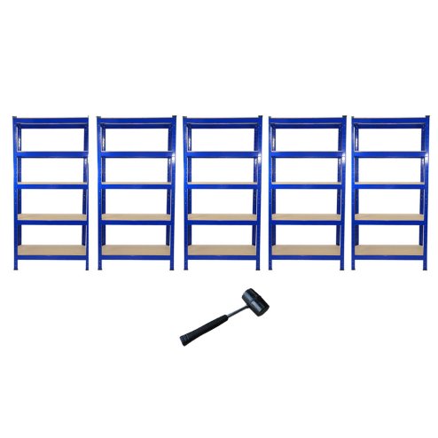 Racking Shelving Unit Boltless 5 Tier Garage Shelves, 5 x 75cm Wide Storage Organisation Workshop Shed Heavy Duty Steel 5 Shelves - 30 x 75 x 150cm Space Saver Bundle