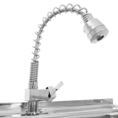 Catering Sink Stainless Steel Kitchen Commercial Restaurant Double Bowl Storage Shelf Unit & Tap  / Left Hand Drainer