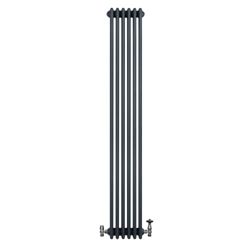 Traditional 4 Column Radiator & Valves - 1800 x 290mm - Anthracite Grey