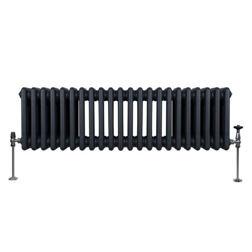 Traditional 3 Column Radiator 300mm x 1012mm Modern Central Heating Heater Anthracite Matt Grey Carbon Steel Horizontal Wall Mounted Kitchen Living Room Bathroom Cleaning Brush Fixing Kit & Brackets