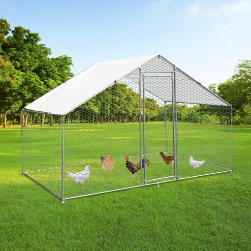 Walk In Chicken Run Cage Coop 4m x 2m x 2m Dog Pen House Kennel Large Metal Enclosure Rabbits Ducks Poultry Roof Cover Shelter Sunshade Pets Outdoor Backyard Farm Animal
