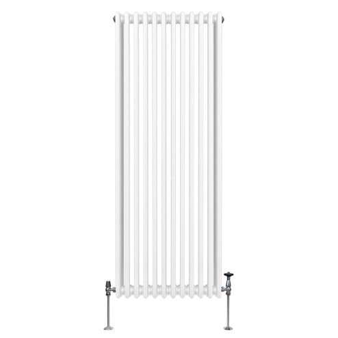 Traditional 3 Column Radiator 1800mm x 562mm Modern Central Heating Heater Gloss White Carbon Steel Vertical Wall Mounted Kitchen Living Room Bathroom Cleaning Brush Fixing Kit & Brackets