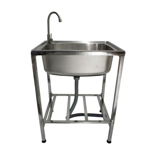 Camping Sink with Tap and Drainage Pipe Outdoor Stainless Steel Metal  Wash Basin Free Standing Portable