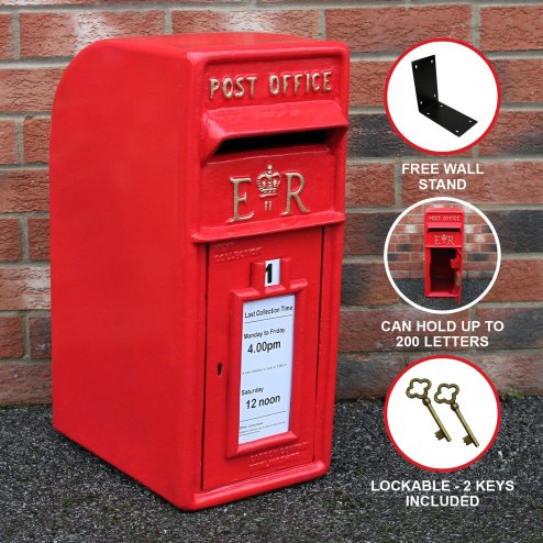 Royal Mail Post Box ER Cast Iron Wall Mounted Wedding Authentic Pillar Replica Lockable Post Office Letter Box Red