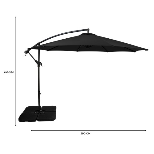 Cantilever Parasol 3m With Square Base - Black