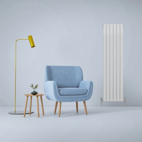Designer Radiators 160 x 42cm Flat Panel Modern Central Heating Gloss White Vertical Column Double Panel Wall Mounted Slimline Kitchen Living Room Bathroom Commercial Cleaning Brush & Fixing Kit