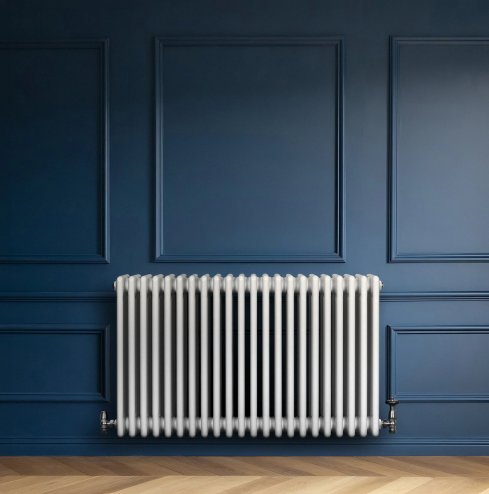 Traditional 4 Column Radiator & Valves - 600 x 1010mm - White