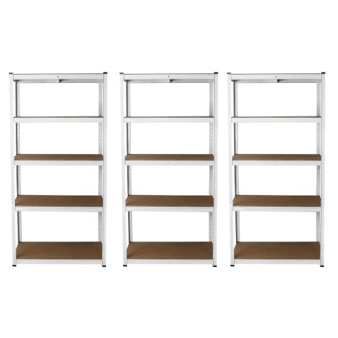 3 Garage Shelving Units 5 Tier Racking Storage Warehouse Bays Industrial Heavy Duty Boltless Steel Shelves / FREE Rubber Mallet & Bay Connectors