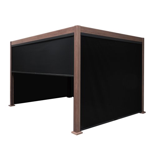 Wood Effect Aluminium Pergola With Blinds - 4m x 3m