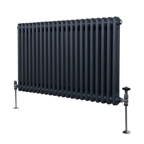 Traditional 2 Column Radiator 600mm x 1012mm Modern Central Heating Heater Matt Anthracite Grey Carbon Steel Horizontal Wall Mounted Kitchen Living Room Bathroom Cleaning Brush Fixing Kit & Brackets