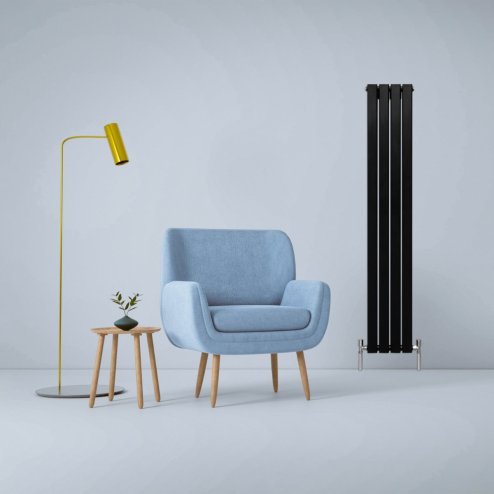 Designer Radiators 160 x 28cm Flat Panel Modern Central Heating Matt Black Vertical Column Double Panel Wall Mounted Slimline Kitchen Living Room Bathroom Commercial Cleaning Brush & Fixing Kit