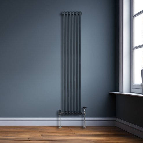 Traditional 3 Column Radiator 1800mm x 292mm Modern Central Heating Heater Matt Anthracite Grey Carbon Steel Vertical Wall Mounted Kitchen Living Room Bathroom Cleaning Brush Fixing Kit & Brackets