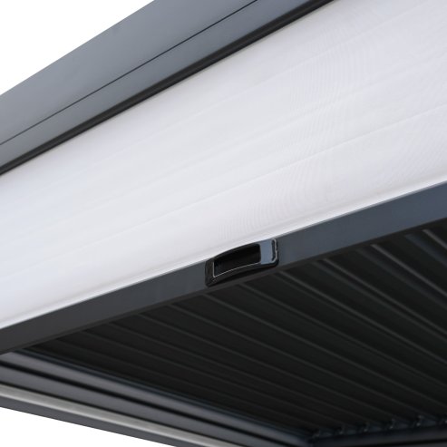 Anthracite Aluminium Pergola With White Blinds - 3m x 3m