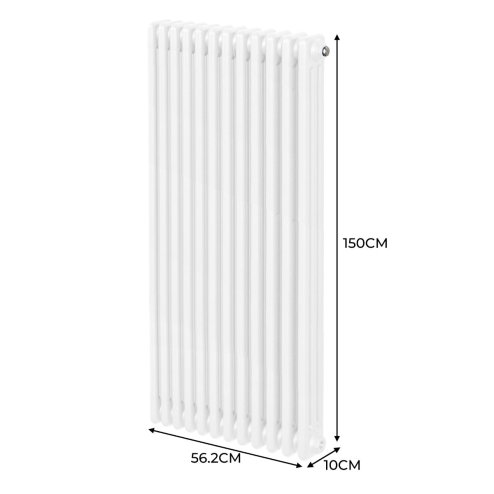 Traditional 3 Column Radiator 1500mm x 562mm Modern Central Heating Heater Gloss White Carbon Steel Vertical Wall Mounted Kitchen Living Room Bathroom Cleaning Brush Fixing Kit & Brackets