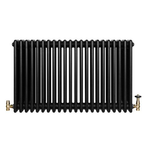 Traditional 4 Column Radiator & Valves - 600 x 1010mm - Black