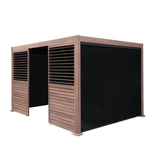 Wood Effect Aluminium Pergola With Blinds & 2 Louvre Panels - 4m x 3m