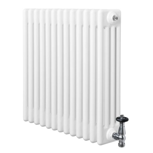 Traditional 4 Column Radiator & Valves - 600 x 605mm - White