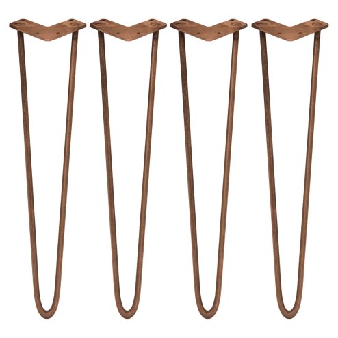 4Pcs Hairpin Table Legs Industrial Style DIY Furniture Heavy-duty Sturdy Welded Metal Steel Desk With FREE Screw Pack And Protector Feet Antique Copper 2 Prong Rods 28 Inch Height 10mm Thickness