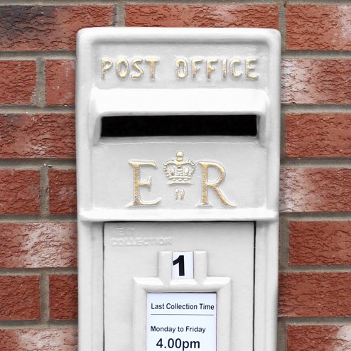 Royal Mail Post Box ER Cast Iron Wall Mounted Wedding Authentic Pillar Replica Lockable Post Office Letter Box White
