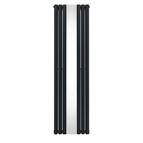 Oval Panel Radiator With Mirror 1800mm x 500mm Modern Designer Double Column Vertical Heater Matt Anthracite Grey Carbon Steel Wall Mounted Kitchen Living Room Cleaning Brush Fixing Kit & Brackets