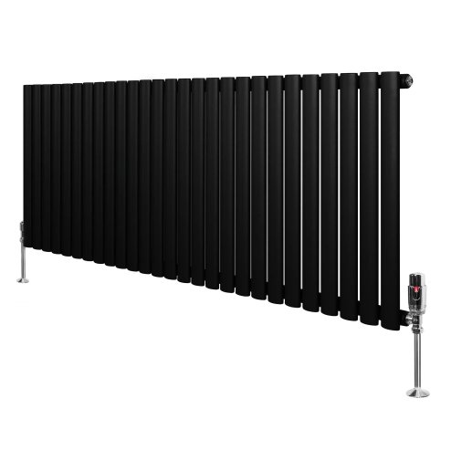 Oval Single Column Radiator & Valves - 600mm x 1620mm - Black