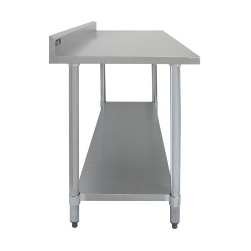 4FT Kitchen Work Bench Catering Table Commercial Stainless Steel Food Prep Surface Restaurant Storage Shelf 250kg Weight Capacity Adjustable Height 10cm Backsplash Upstand 2 x FREE Microfibre Cloths