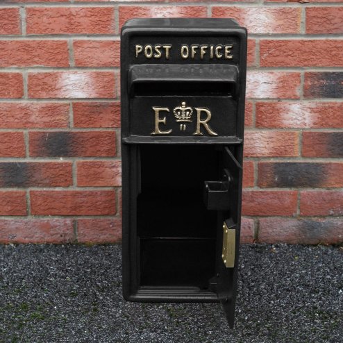 Royal Mail Post Box ER Cast Iron Wall Mounted Wedding Authentic Pillar Replica Lockable Post Office Letter Box Black