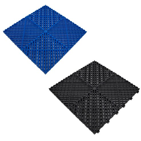 Vented Modular Interlocking Flooring Tiles & Edges 60 Black & 60 Blue Single Garage Heavy Duty Floor Mat Showroom Workshop Outdoor Polypropylene Anti Slip Weather Resistant Drainage 3.2m x 6m 19.2m2