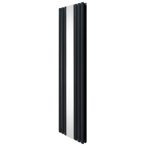 Oval Panel Radiator With Mirror 1800mm x 500mm Modern Designer Double Column Vertical Heater Matt Anthracite Grey Carbon Steel Wall Mounted Kitchen Living Room Cleaning Brush Fixing Kit & Brackets