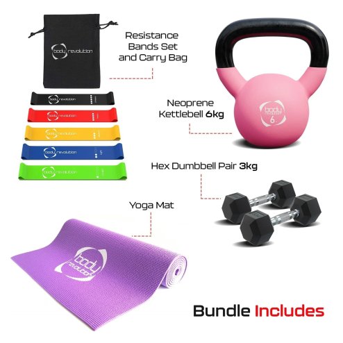Home Strength Training 3kg Dumbbell 6kg Kettlebell Yoga Mat Resistance Bands Set