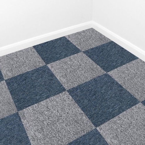 Carpet Tiles 40 x Storm Blue & Platinum Grey 10 Metres Squared Commercial Hard Wearing Heavy Duty Domestic Premium Office Home Flooring 50cm x 50cm MonsterShop