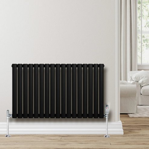 Oval Single Column Radiator & Valves - 600mm x 1020mm - Black