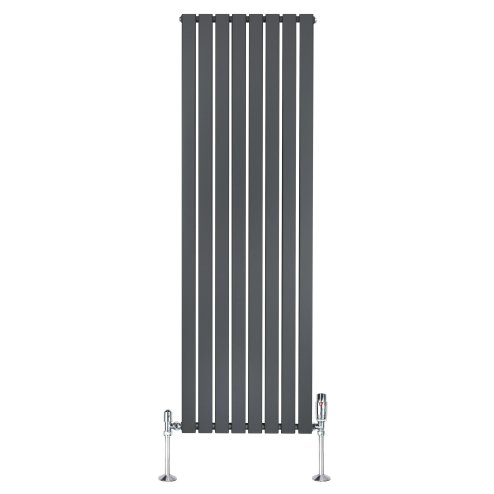 Flat Single Column Radiator & Valves - 1800mm x 560mm - Anthracite Grey