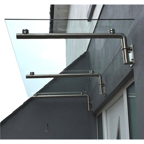 MonsterShop 1800 x 800mm Glass Canopy, 4 Stainless Steel Brackets, Front/Back Door Porch Shelter