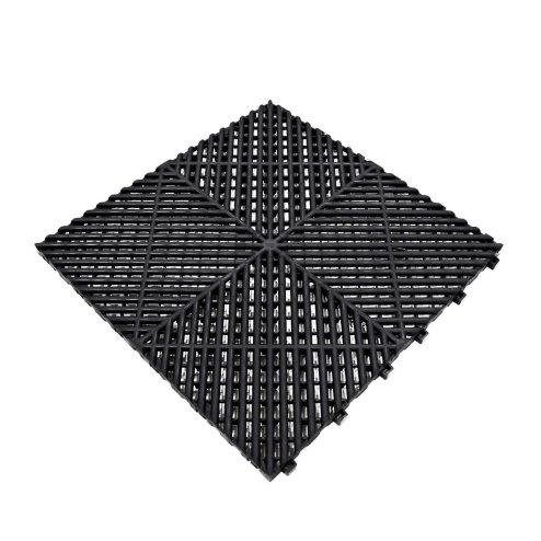 Vented Modular Interlocking Flooring Tiles & Edges 225 x Black Double Garage Heavy Duty Floor Mat Showroom Workshop Outdoor Polypropylene Anti Slip Weather Resistant Drainage Channels 6m x 6m 36m2
